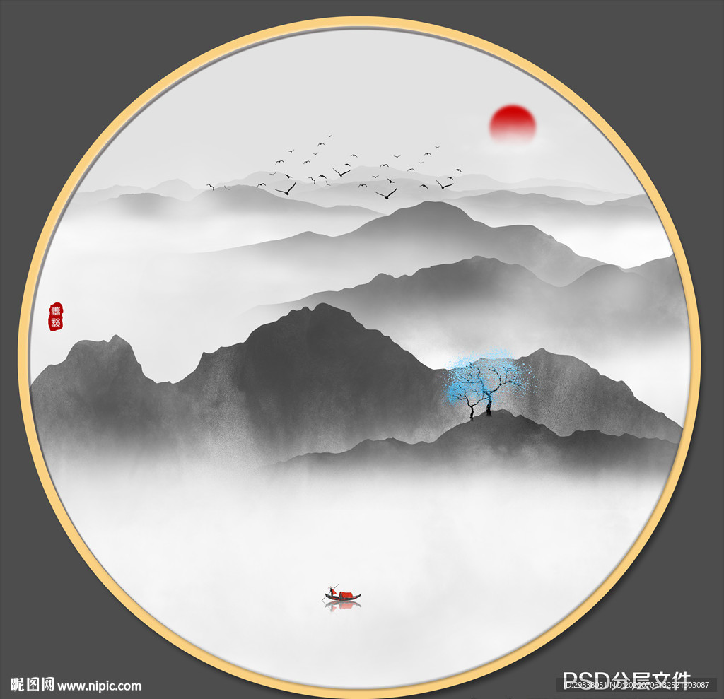 圆形水墨画