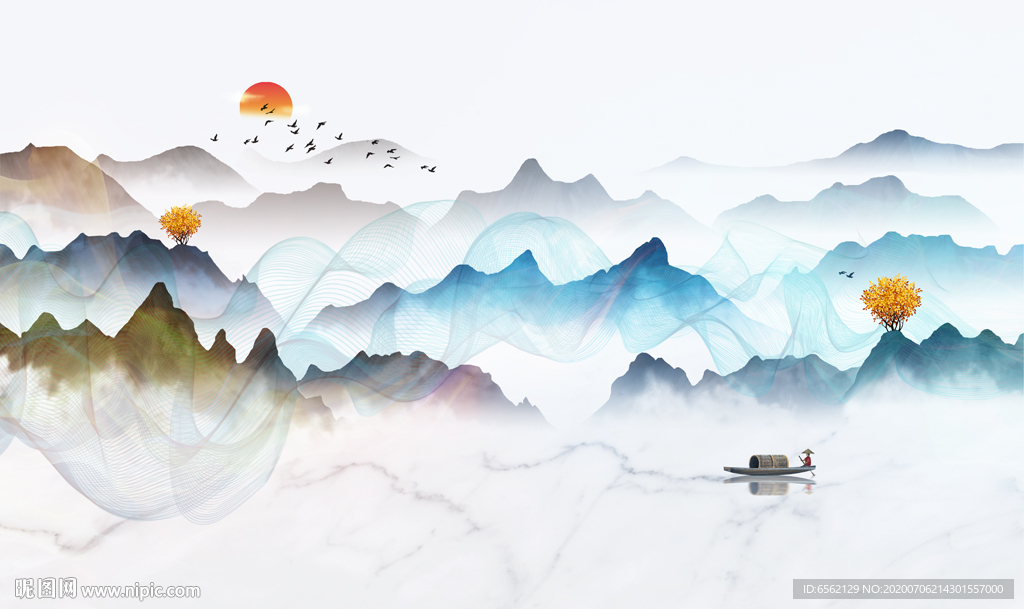 新中式山水电视背景墙