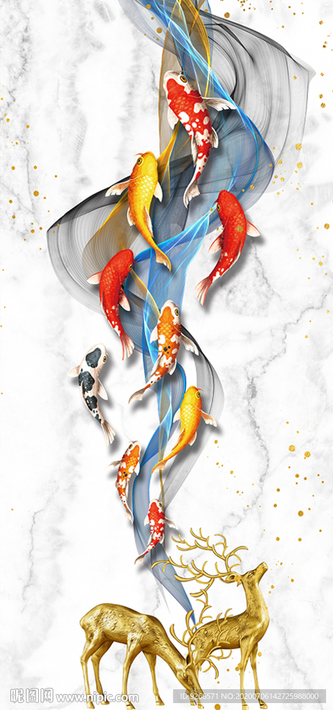 麋鹿山水石来运转线条玄关装饰画