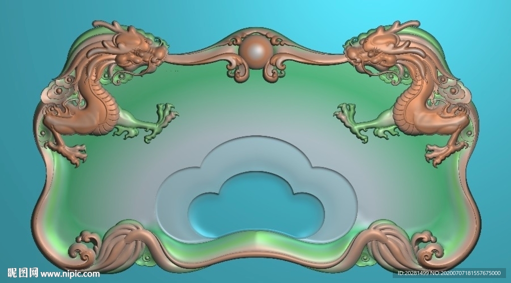 双龙戏珠茶盘精雕图