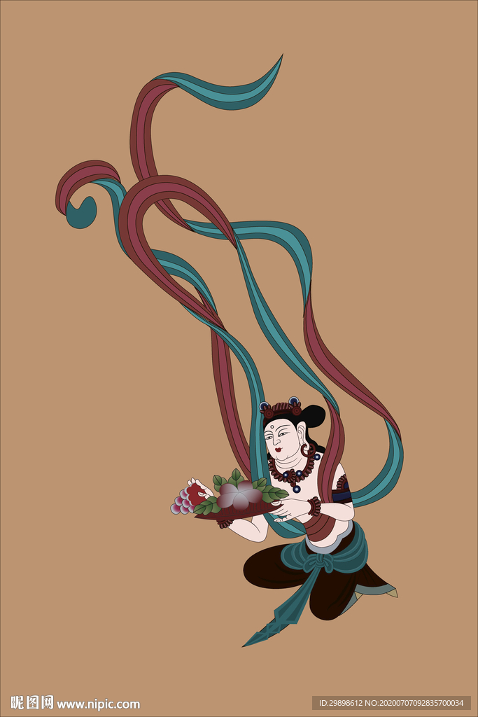 敦煌壁画献花飞天矢量图