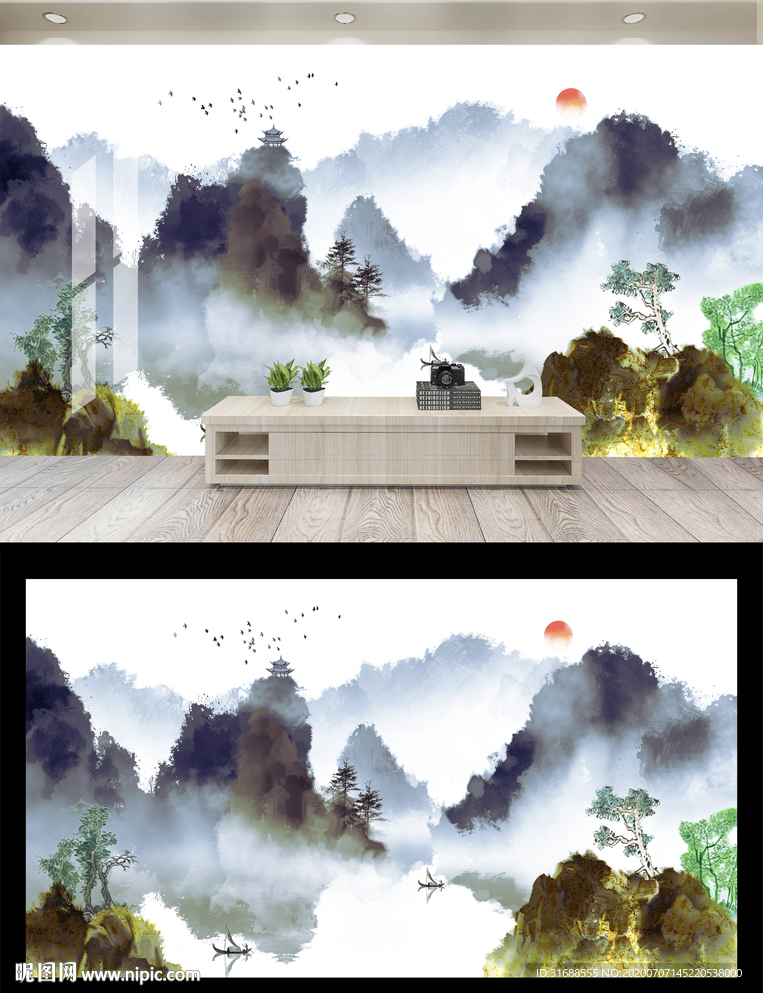 水墨山水背景墙