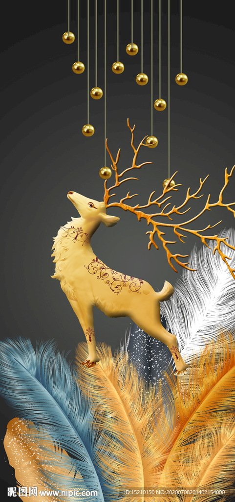 金色羽毛玄关背景墙