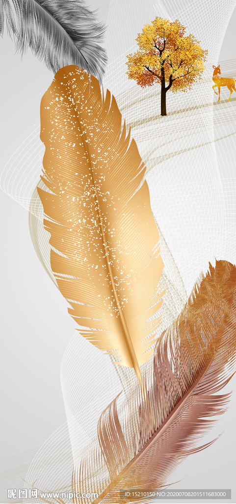 羽毛抽象树玄关背景墙