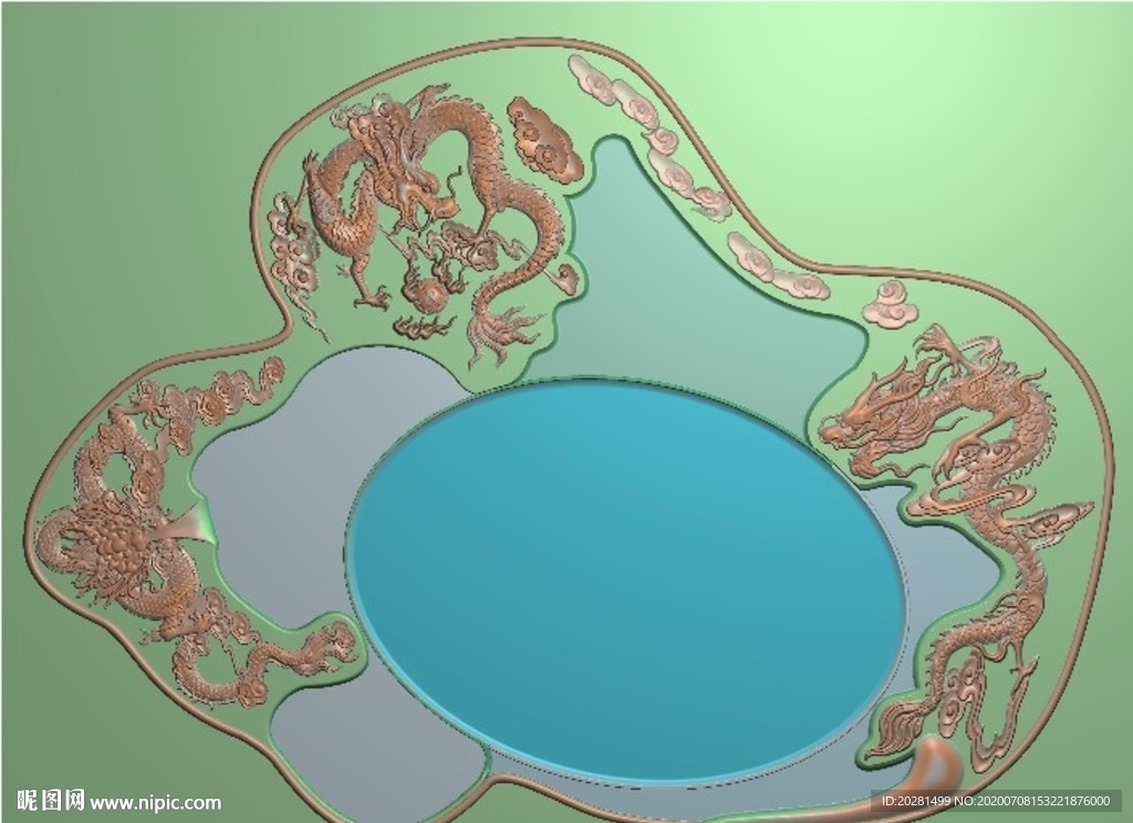 三龙茶盘精雕图