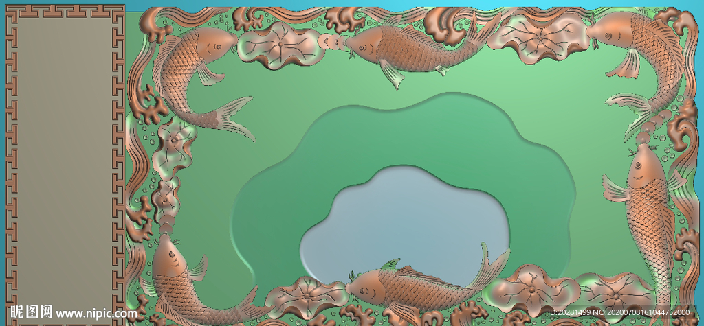 鲤鱼茶盘精雕图