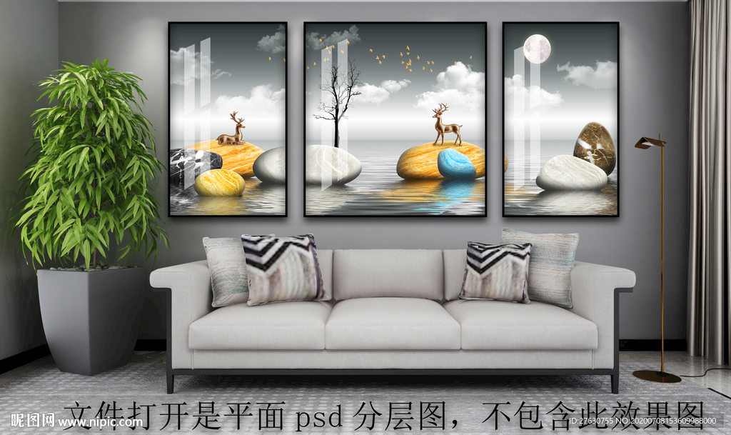 鹅卵石麋鹿装饰画