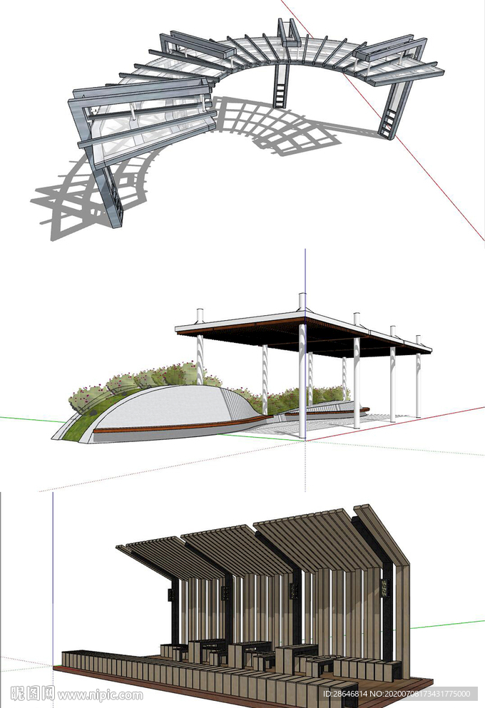 6组现代廊架SU模型