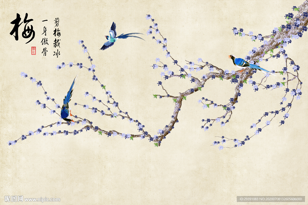 工笔梅花背景墙图片