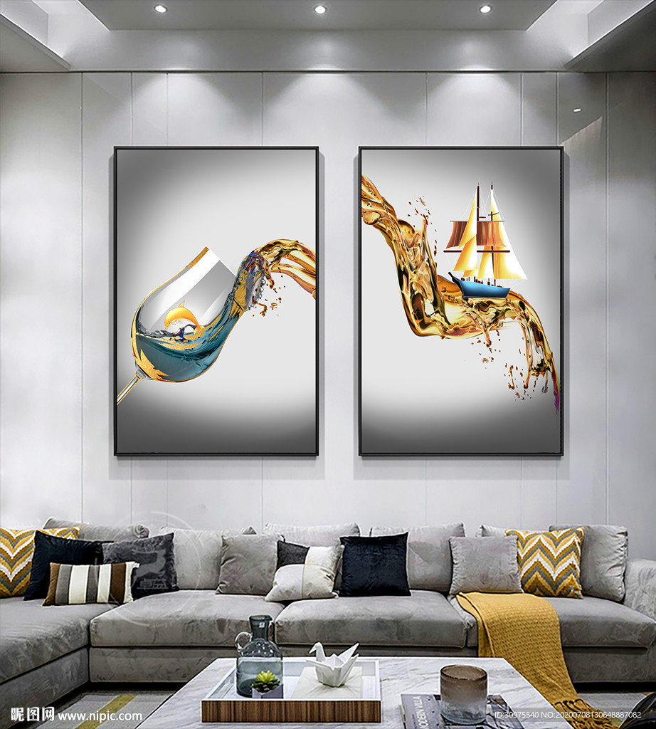 后现代轻奢酒杯二联画