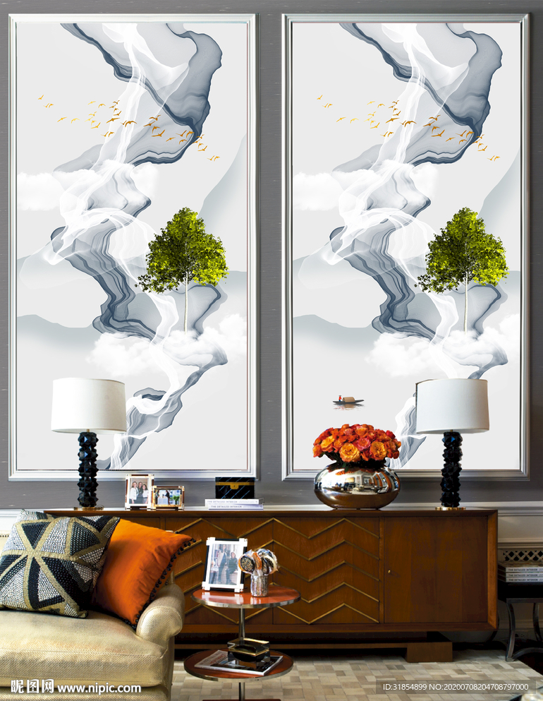 现代抽象线条背景墙装饰画