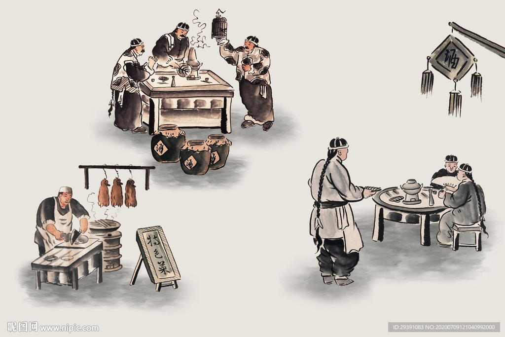 饭店 人物 插画图片