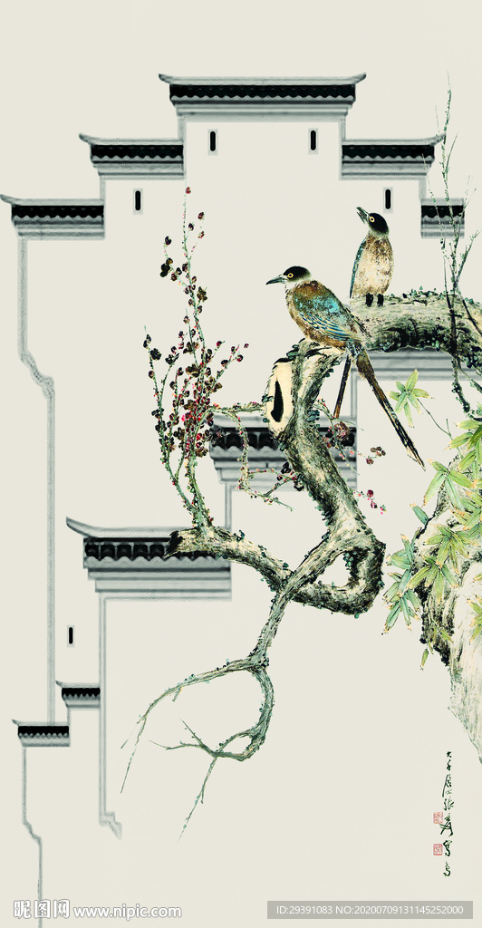 新中式花鸟玄关图