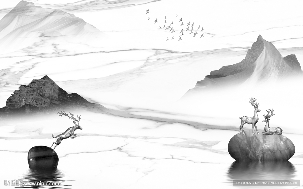 新品中式简约山水 TIF分层