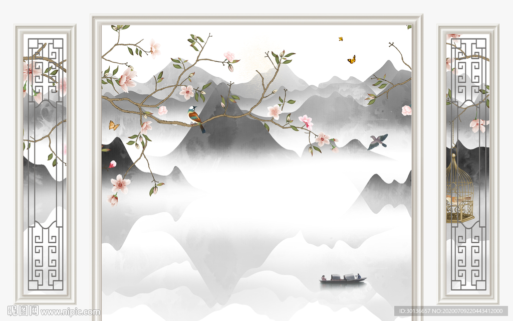 框画 山水画灰色画 TIF分层