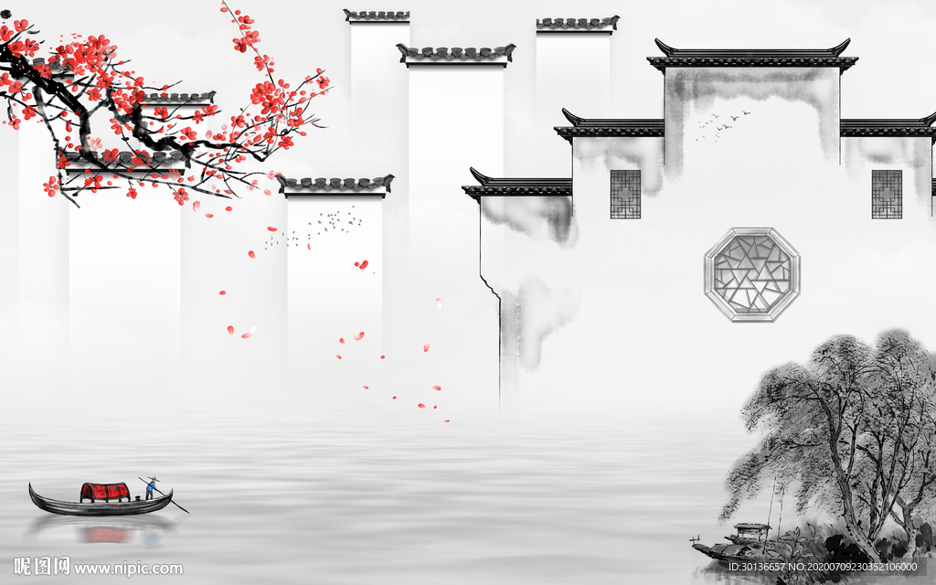 徽派大气灰色山水 TIF分层