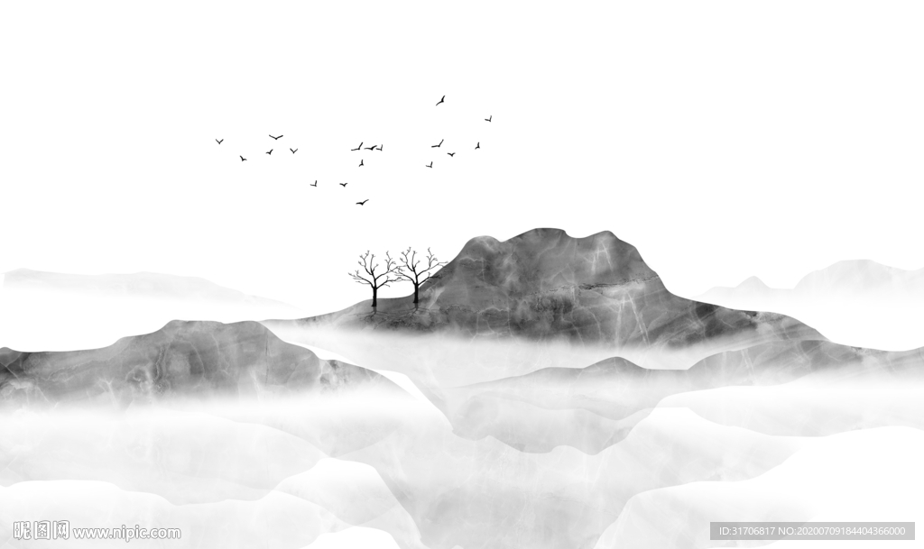 抽象水墨山水画