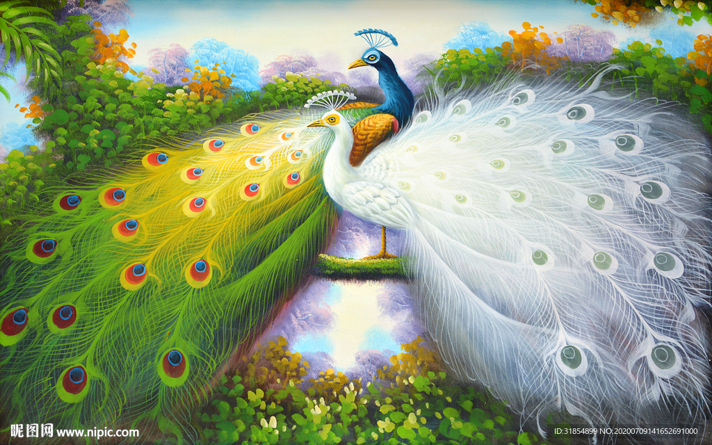 孔雀电视背景墙