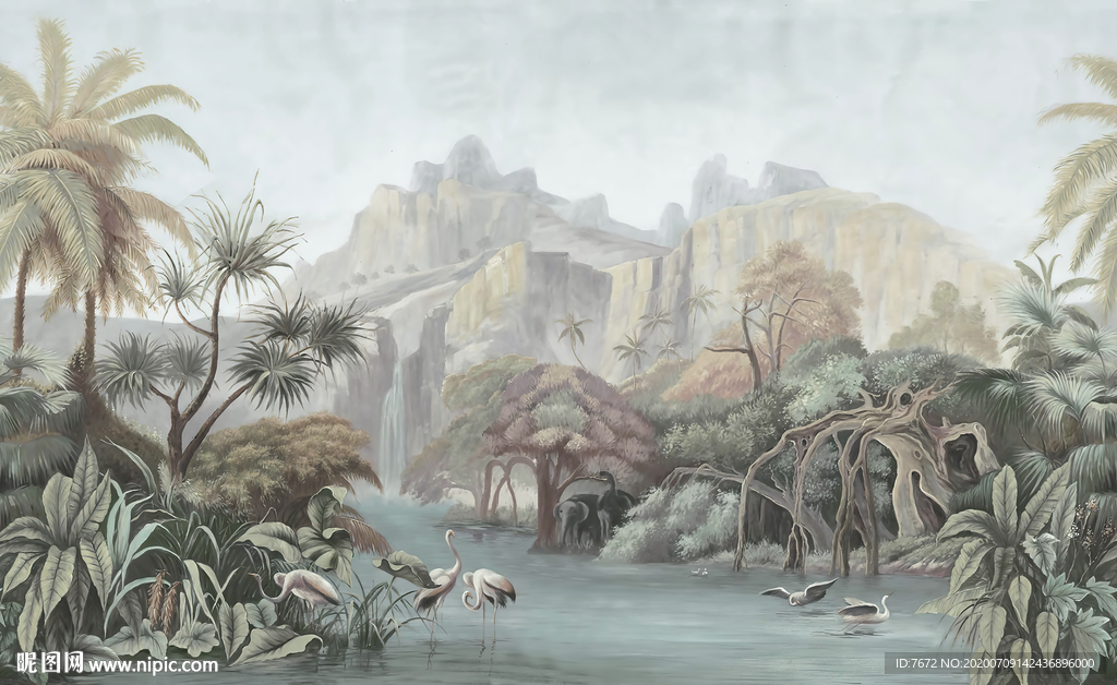 岸芷汀兰天堂湖畔热带雨林植物