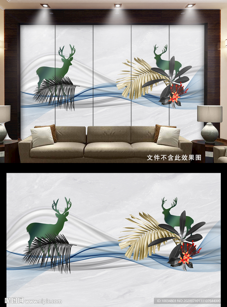 线条麋鹿背景墙