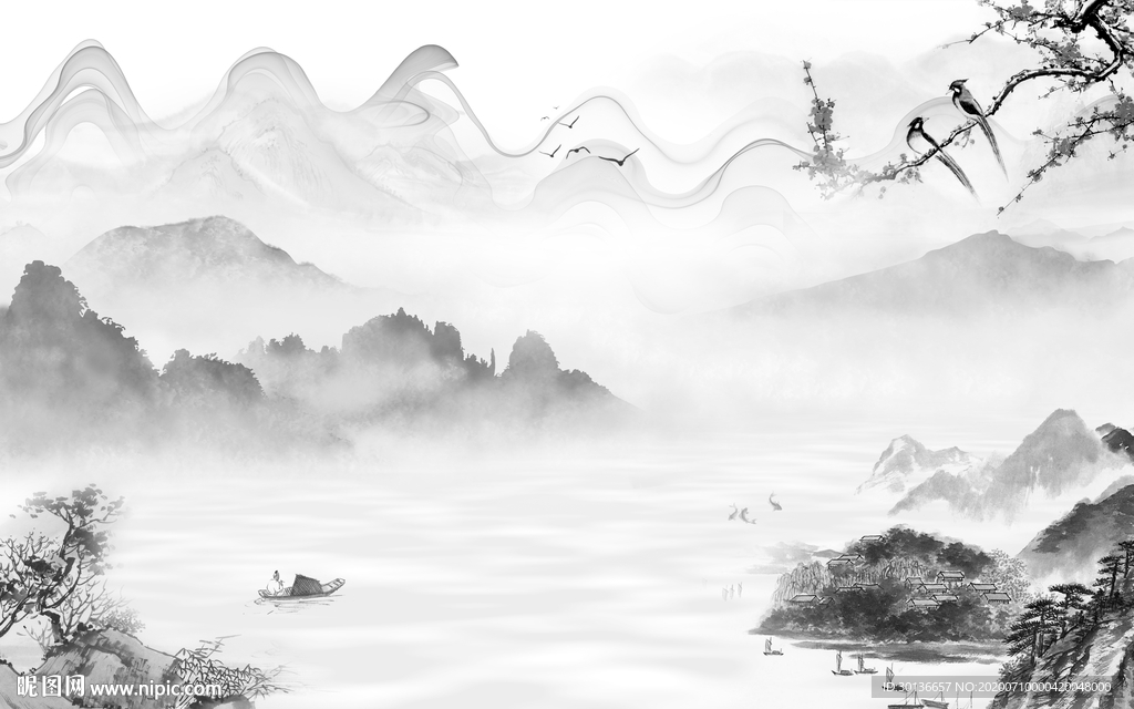 豪华中式灰色山水 TIF分层