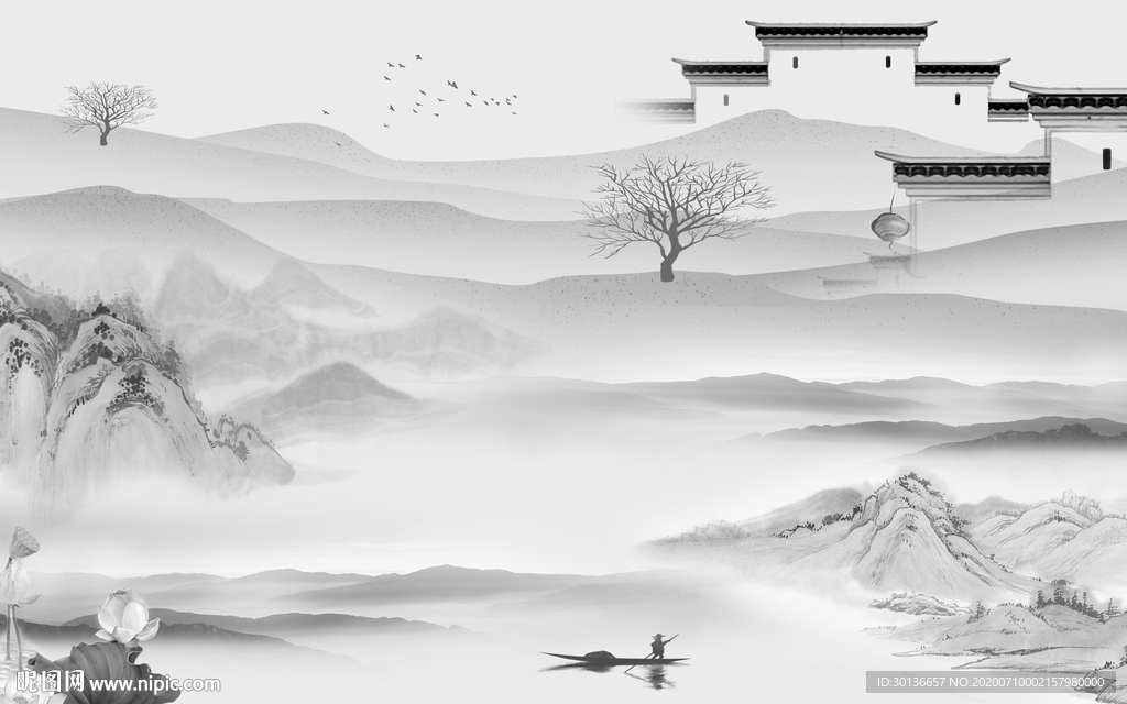 徽派中式简约山水 TIF分层