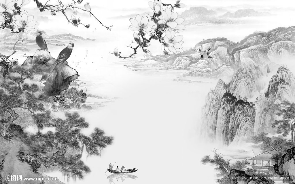 高端山水画灰色画 TIF分层