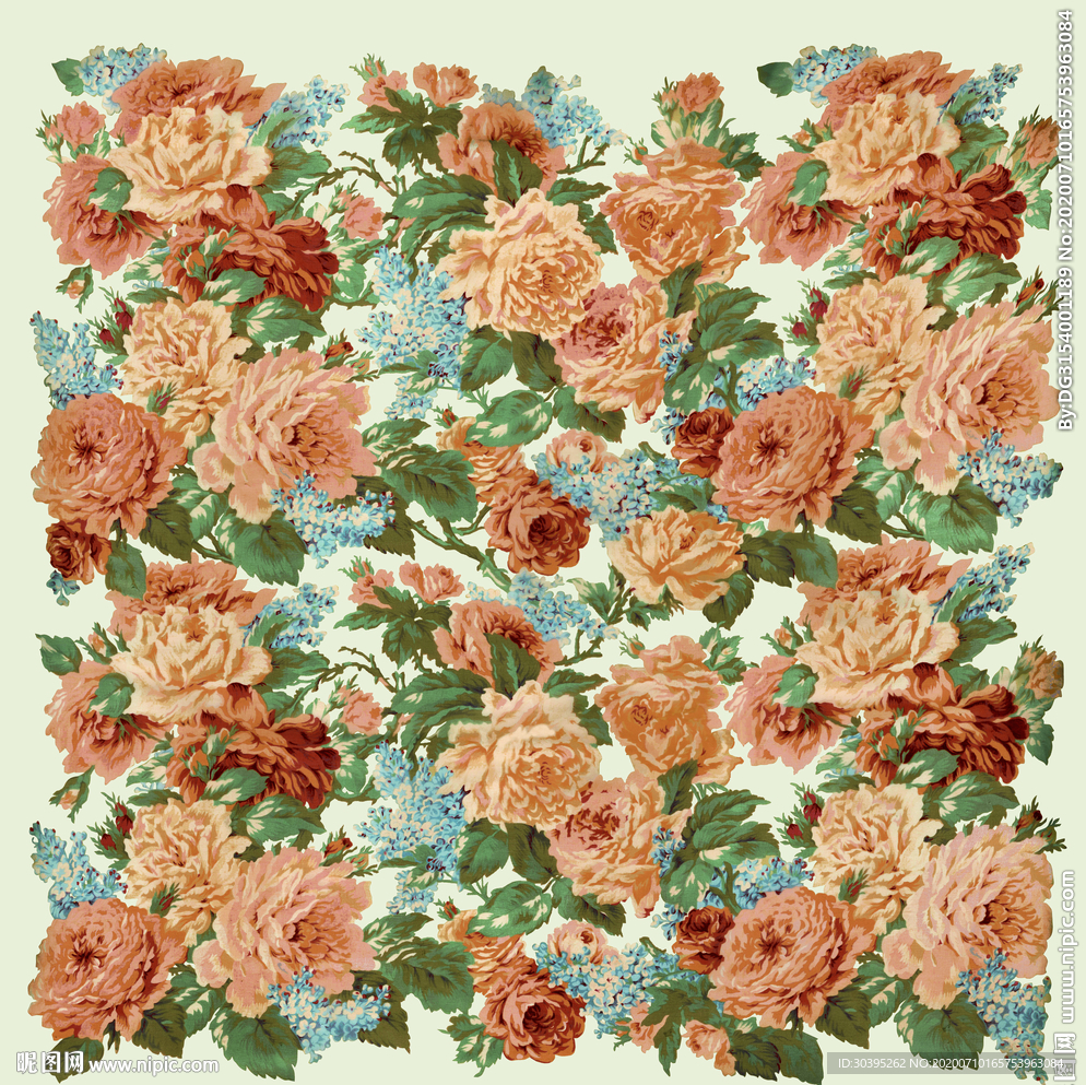 牡丹花 手绘版 方巾 数码版