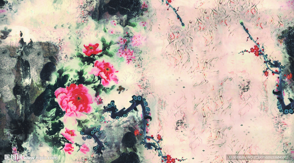 水墨画 山水画 手绘 花 数码