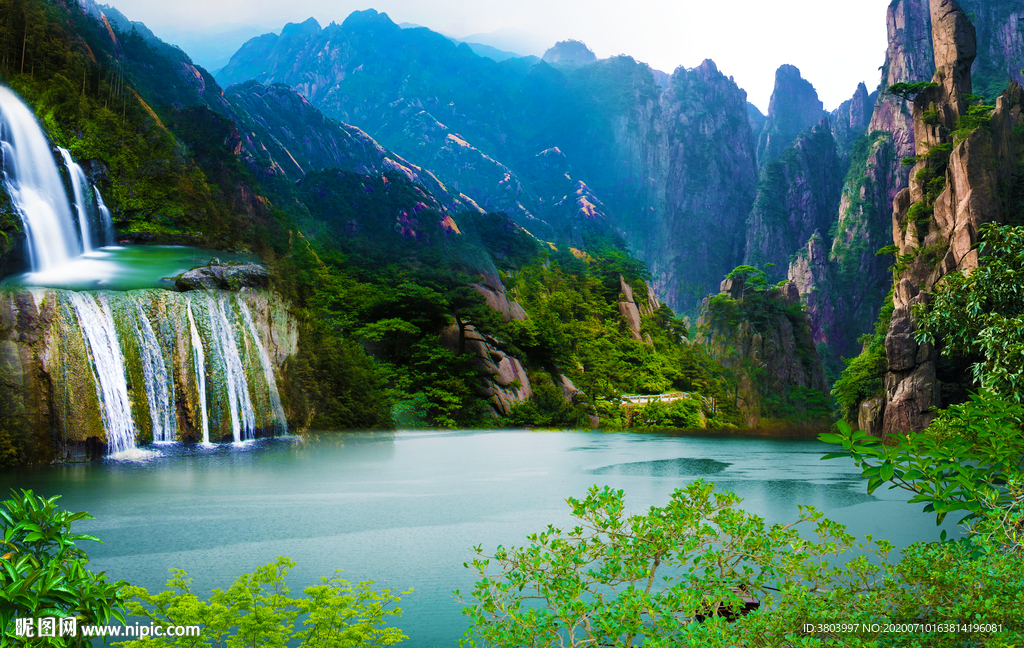 风景山水画 瀑布风景画