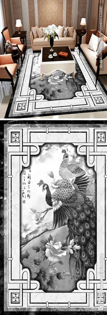 清新时尚花纹简欧大理石拼花地板