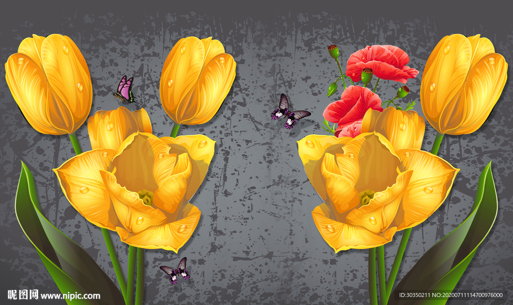 百合花朵电视背景墙