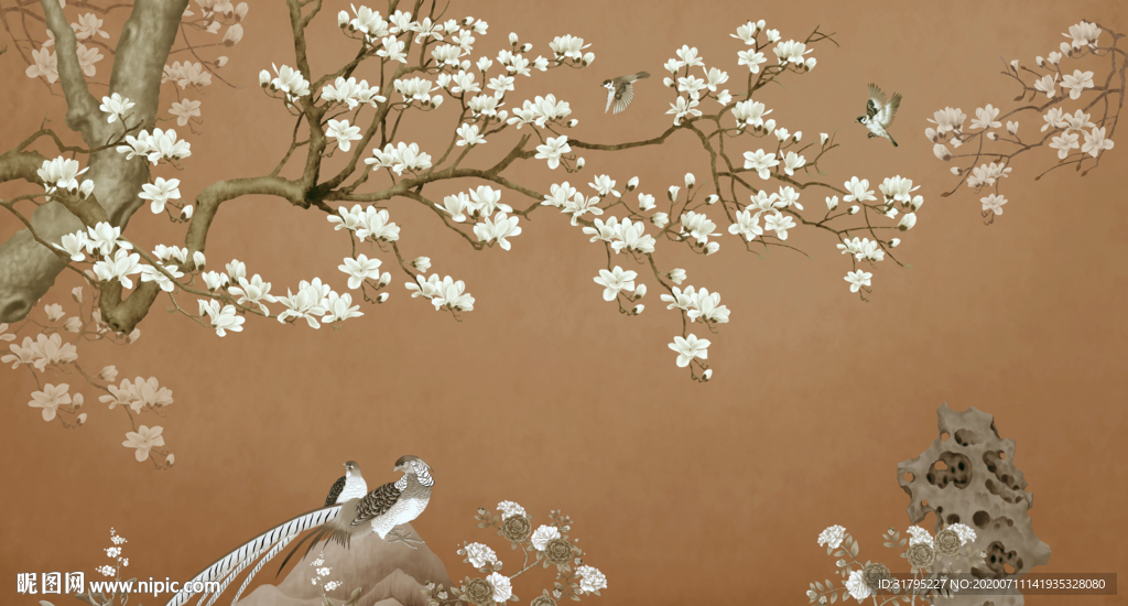 玉兰花电视背景墙