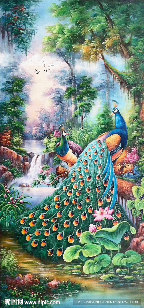 孔雀油画