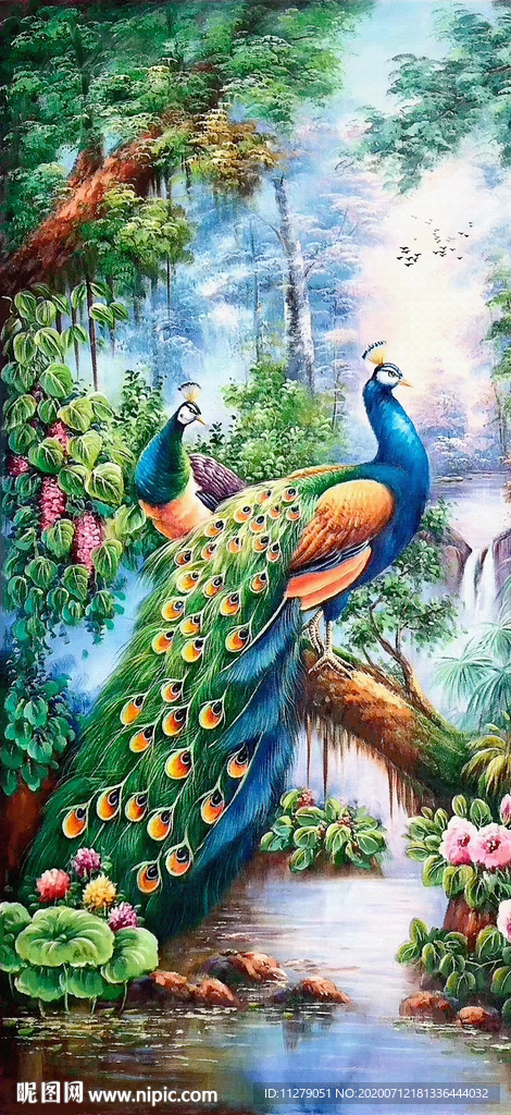 孔雀油画风景画