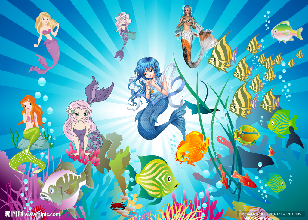 卡通美人鱼背景墙