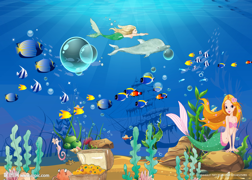 卡通美人鱼背景墙