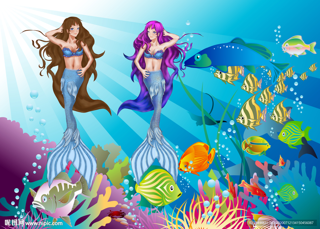 卡通美人鱼背景墙