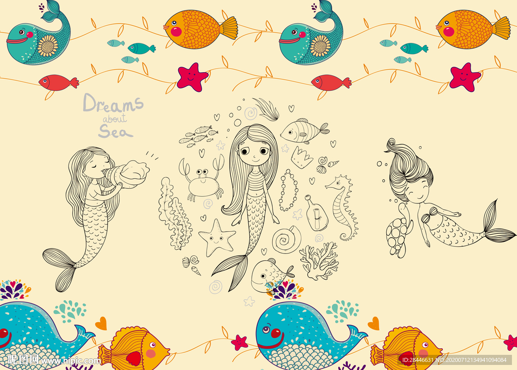 卡通美人鱼背景墙