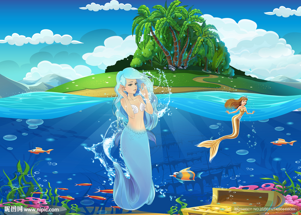 卡通美人鱼背景墙