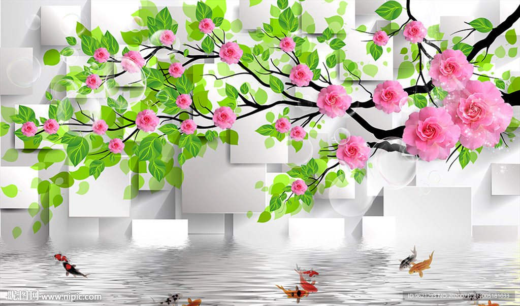 3D粉色花背景墙图片