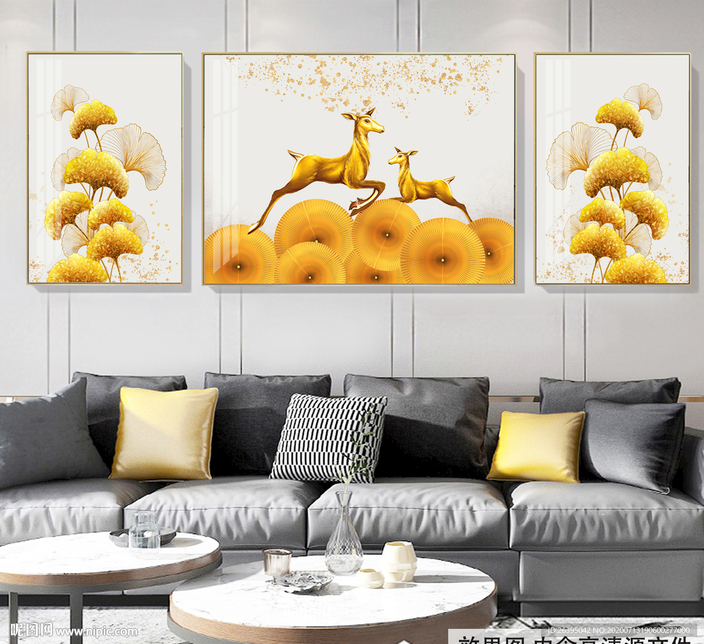 金色手绘简约抽象欧式复古麋鹿客