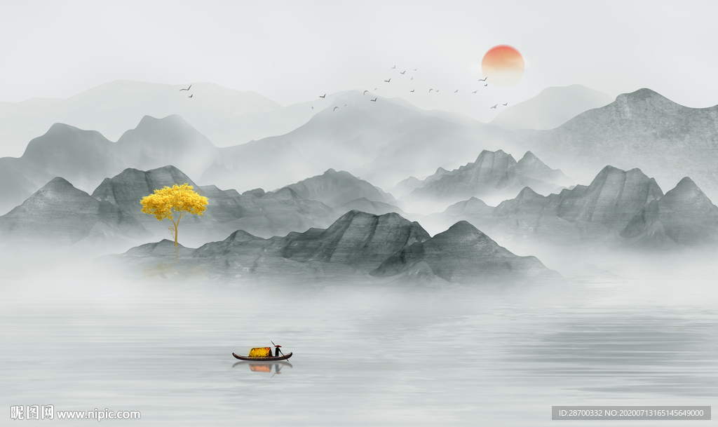 中式水墨山水画