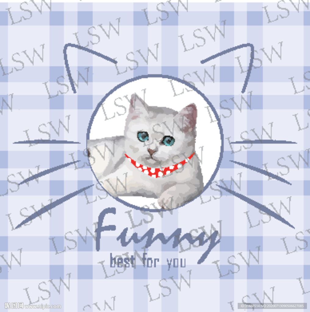手绘格子猫咪