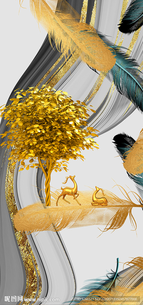 麋鹿山水玄关抽象晶瓷画装饰画