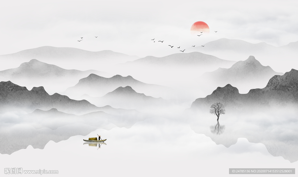 意境水墨山水画