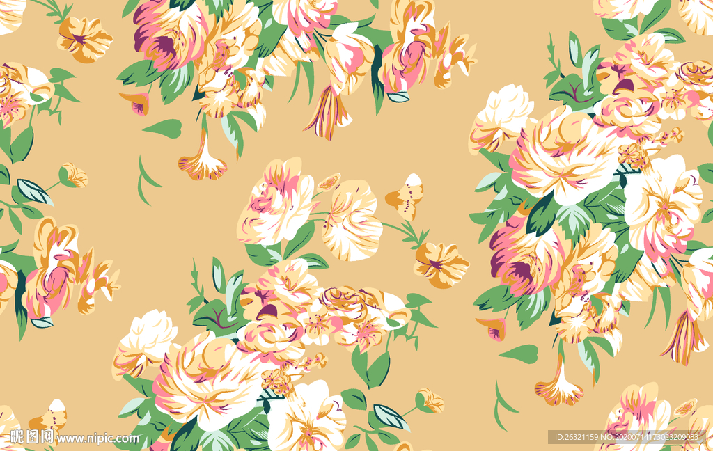 花朵 花型 数码印花 水彩 手