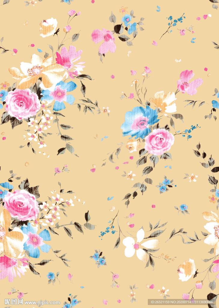 花朵 花型 数码印花 水彩 手