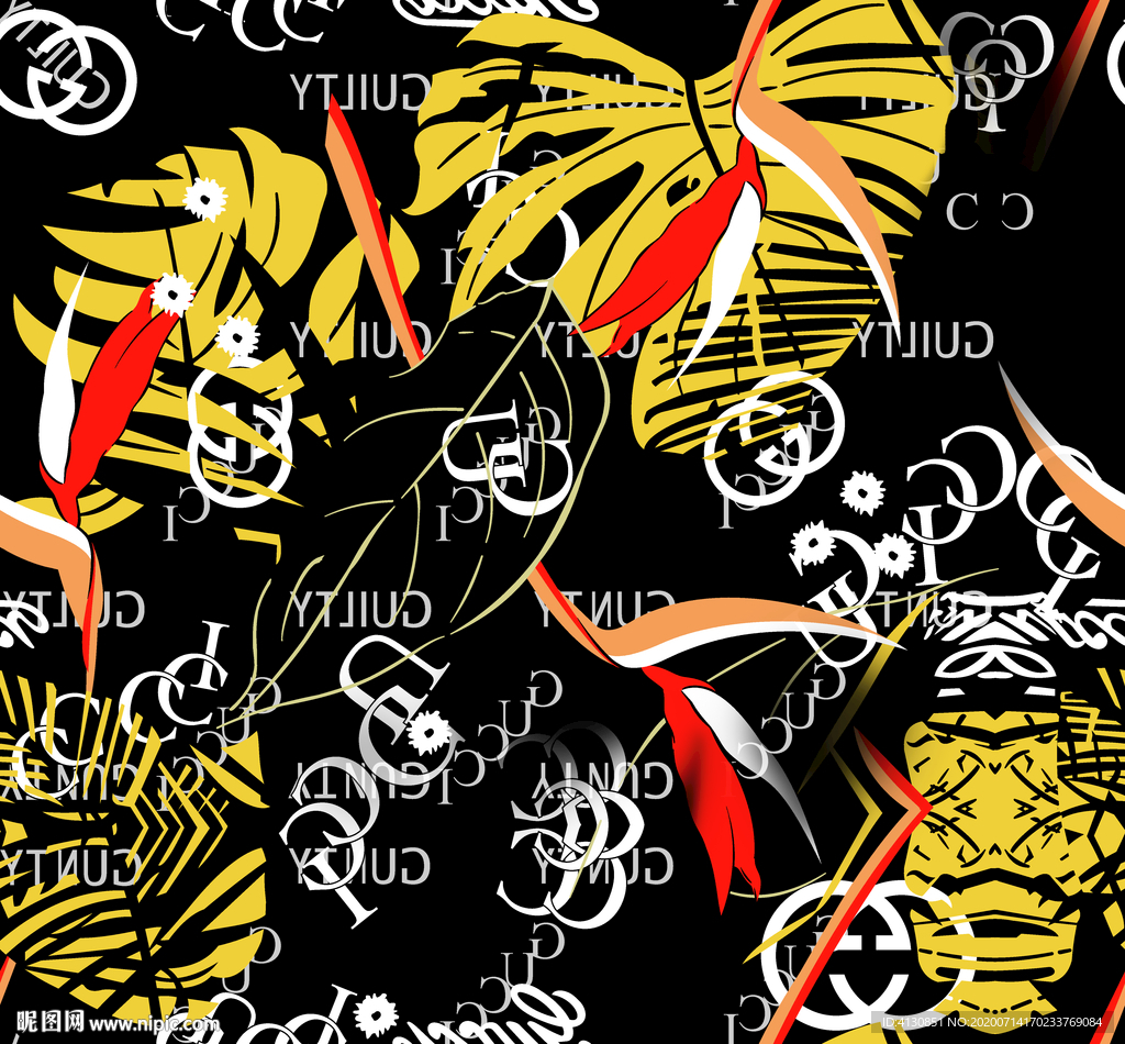 数码印花 叶子花朵素材 匹布印