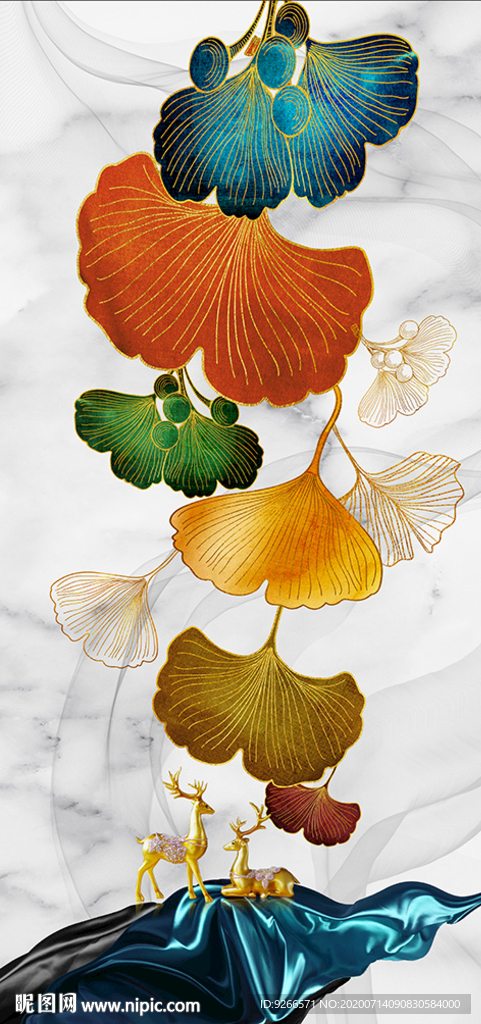 麋鹿山水玄关抽象晶瓷画装饰画